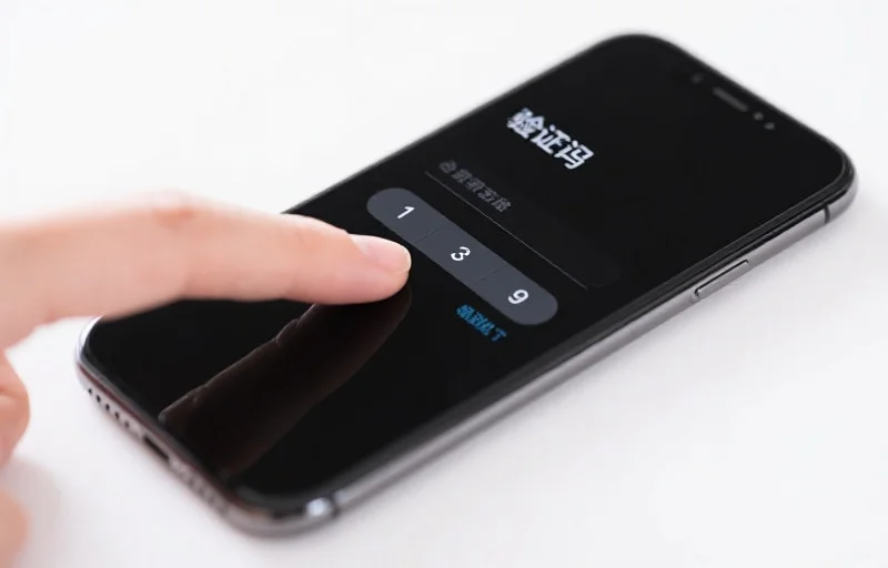 手机屏幕上显示验证码输入界面，一只手正在输入数字验证码，背景干净明亮